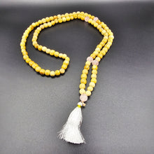 Load image into Gallery viewer, Palo Santo Mala Bead Necklace with Rose Quartz Stones
