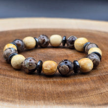 Load image into Gallery viewer, Bracelet - Palo Santo with Evil Eye Patterned Tibetan Agate (Olive Green), Special Edition
