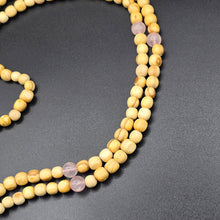 Load image into Gallery viewer, Palo Santo Mala Bead Necklace with Rose Quartz Stones
