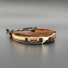 Load image into Gallery viewer, Handcrafted PU Leather Bracelet ~ Triple Liner, Shark Tooth Design
