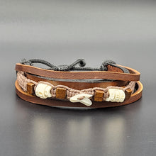 Load image into Gallery viewer, Handcrafted PU Leather Bracelet ~ Triple Liner, Shark Tooth Design
