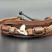 Load image into Gallery viewer, Handcrafted PU Leather Bracelet ~ Triple Liner, Shark Tooth Design
