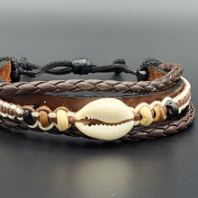 Load image into Gallery viewer, Handcrafted PU Leather Bracelet ~ Triple Liner, Shark Tooth Design
