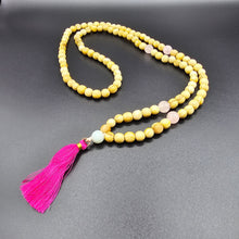 Load image into Gallery viewer, Palo Santo Mala Bead Necklace with Rose Quartz and Amazonite Stones
