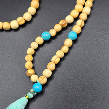 Load image into Gallery viewer, Palo Santo Mala Bead Necklace with Synthetic Turquoise Stones
