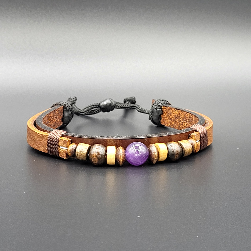 Handcrafted PU Leather Bracelet ~ with Semi-Precious Bead