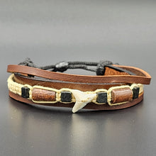 Load image into Gallery viewer, Handcrafted PU Leather Bracelet ~ Triple Liner, Shark Tooth Design
