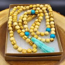 Load image into Gallery viewer, Palo Santo Mala Bead Necklace with Synthetic Turquoise Stones
