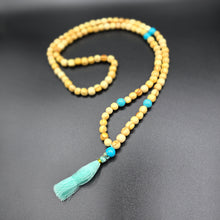 Load image into Gallery viewer, Palo Santo Mala Bead Necklace with Synthetic Turquoise Stones
