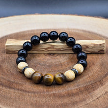 Load image into Gallery viewer, Bracelet - Palo Santo with Tiger Eye &amp; Black Onyx
