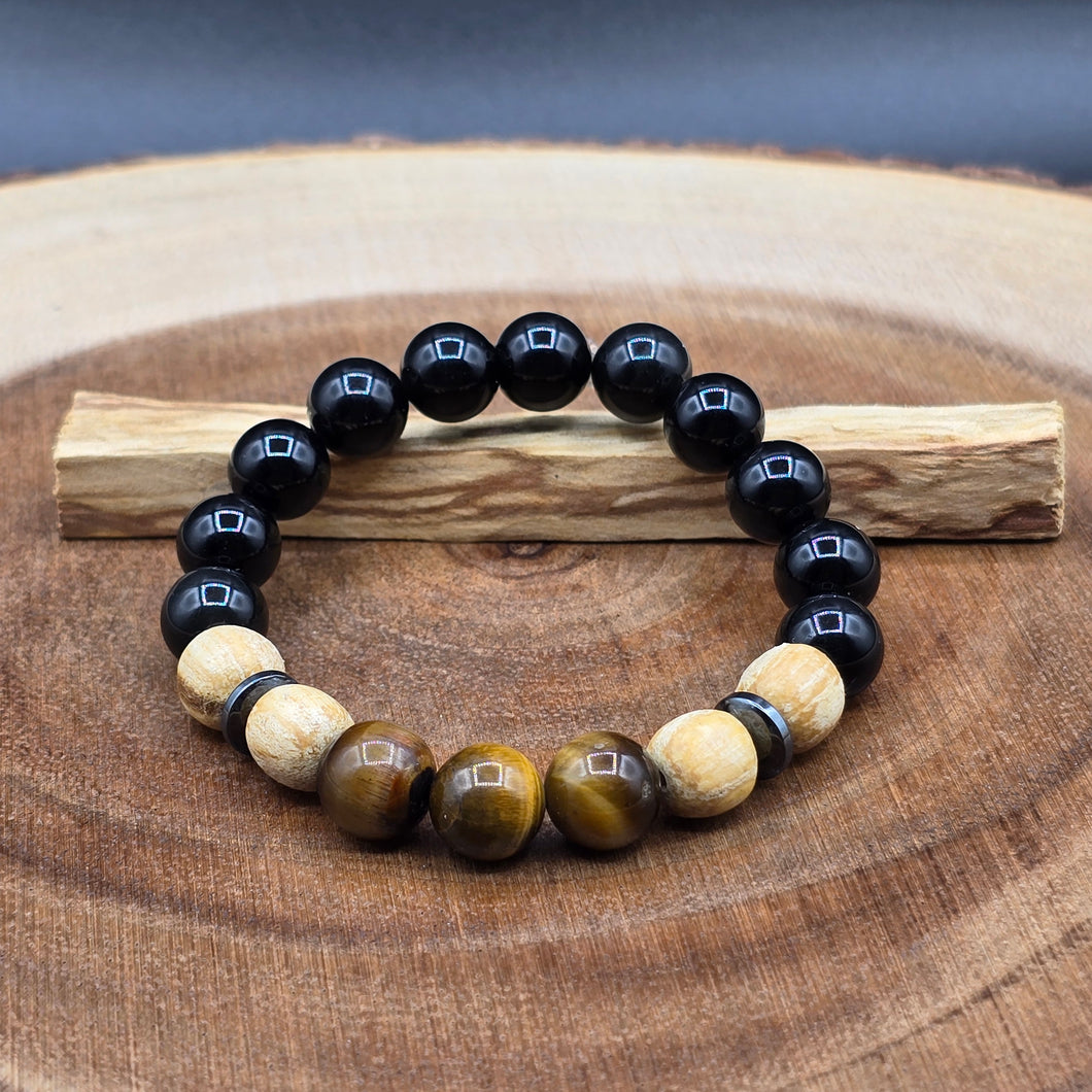 Bracelet - Palo Santo with Tiger Eye & Black Onyx