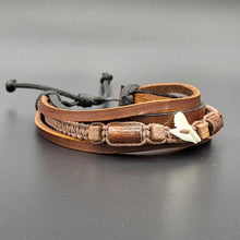 Load image into Gallery viewer, Handcrafted PU Leather Bracelet ~ Triple Liner, Shark Tooth Design
