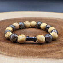 Load image into Gallery viewer, Bracelet - Palo Santo with Evil Eye Patterned Tibetan Agate (Olive Green)
