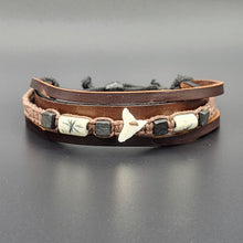 Load image into Gallery viewer, Handcrafted PU Leather Bracelet ~ Triple Liner, Shark Tooth Design
