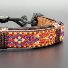 Load image into Gallery viewer, Handcrafted PU Leather Bracelet ~ Traditional Fabric Pattern
