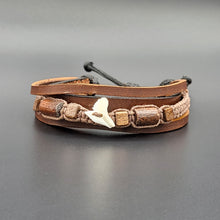 Load image into Gallery viewer, Handcrafted PU Leather Bracelet ~ Triple Liner, Shark Tooth Design
