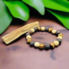 Load image into Gallery viewer, Bracelet - Palo Santo with Tiger-Eye &amp; Lava Beads
